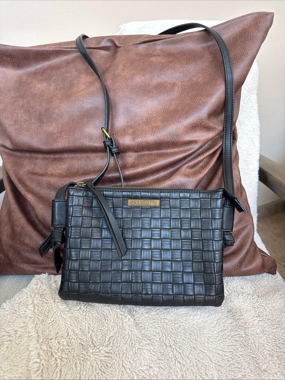 Frye & Co  Black Woven  Crossbody Shoulder Bag
